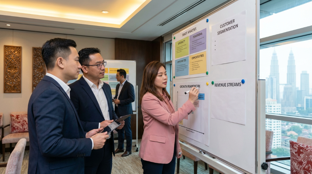 Executive strategy workshop with growth frameworks