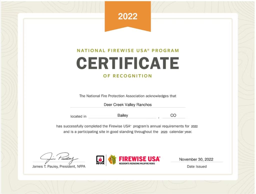 Firewise USA 2022 Certificate
