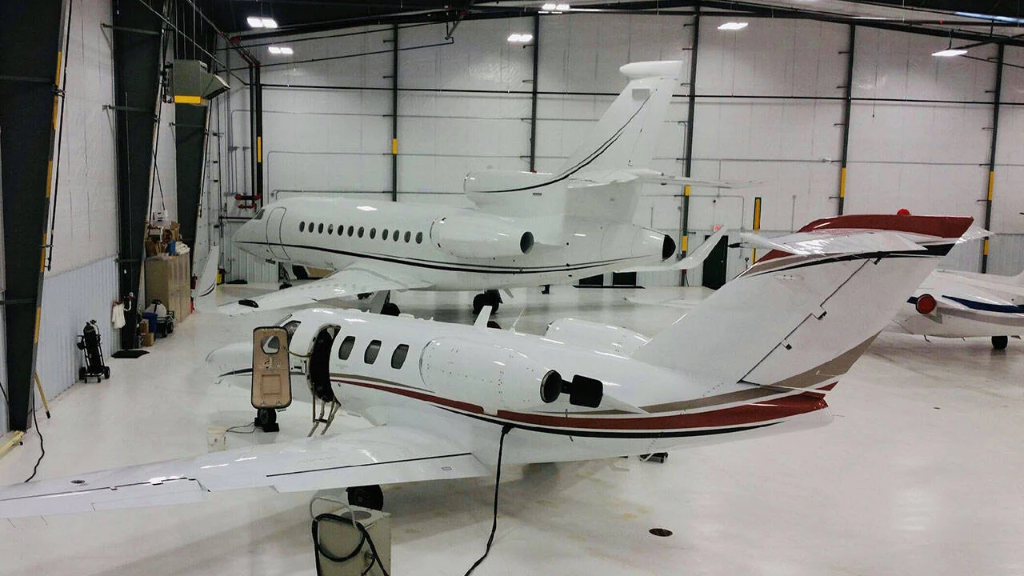 Private jet detailing at FBO