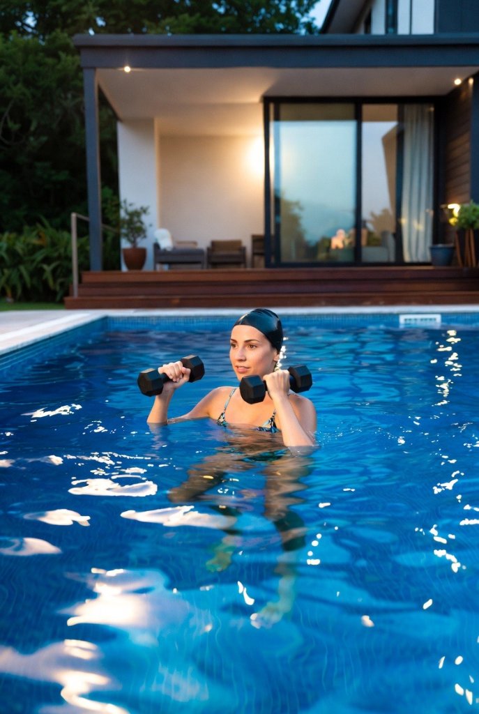 Aqua fitness training Qatar - certified personal trainer leading pool workout Doha - in-home aqua training The Wellbeing Hub