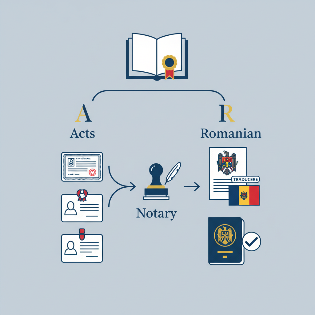 הוצאת דרכון מולדובי: רשימת המסמכים שחייבים תרגום נוטריוני לרומנית. (מאמר ליבה שמפרט את הדרישות הבסיסיות). - הדרכה ויזואלית איור הסבר מפורט הממחיש את התהליך של הוצאת דרכון מולדובי: רשימת המסמכים שחייבים תרגום נוטריוני לרומנית. (מאמר ליבה שמפרט את הדרישות הבסיסיות). עם דגשים ויזואליים
