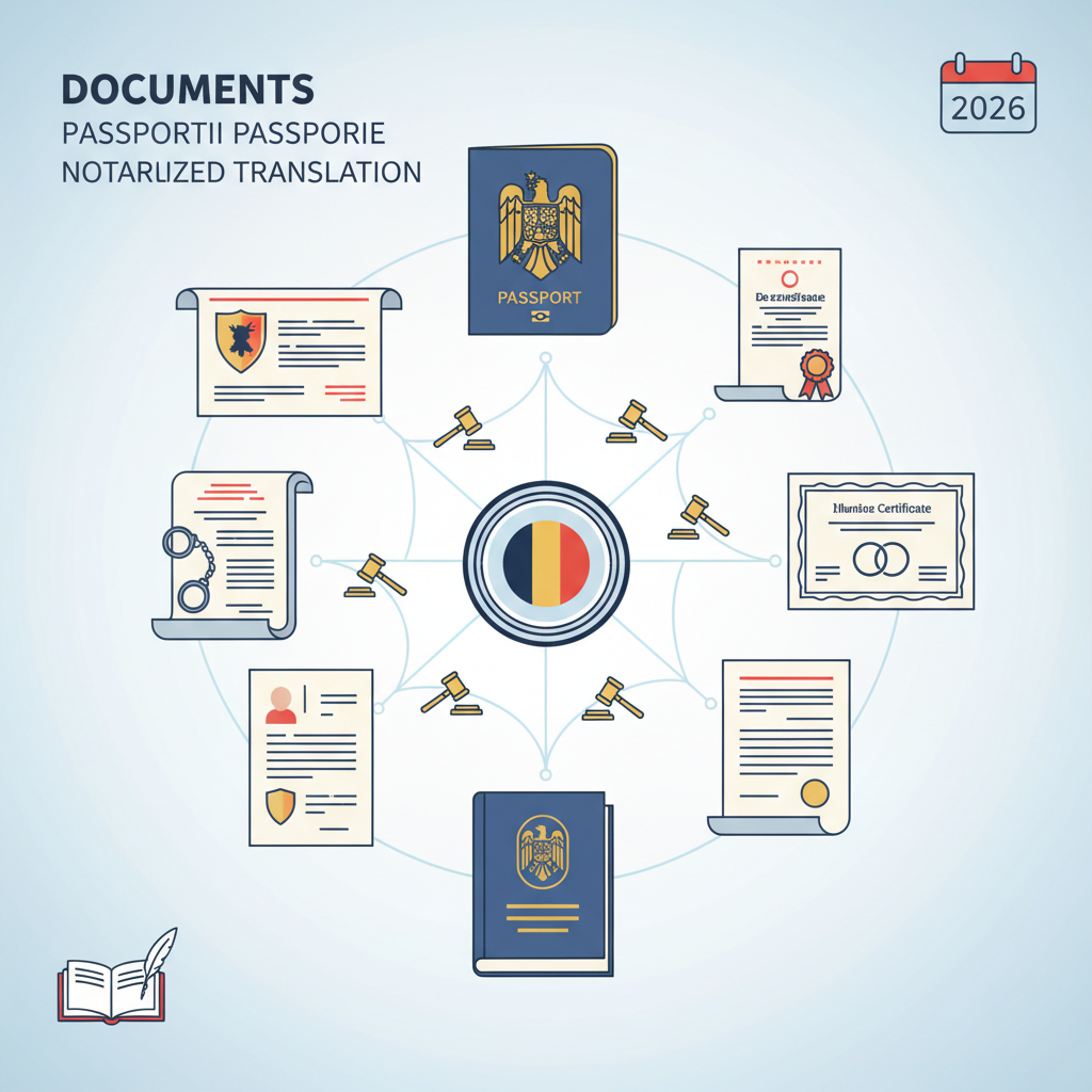 רשימת המסמכים המלאה לדרכון רומני המחייבת תרגום נוטריוני (מעודכן ל-2026). - הדרכה ויזואלית איור הסבר מפורט הממחיש את התהליך של רשימת המסמכים המלאה לדרכון רומני המחייבת תרגום נוטריוני (מעודכן ל-2026). עם דגשים ויזואליים