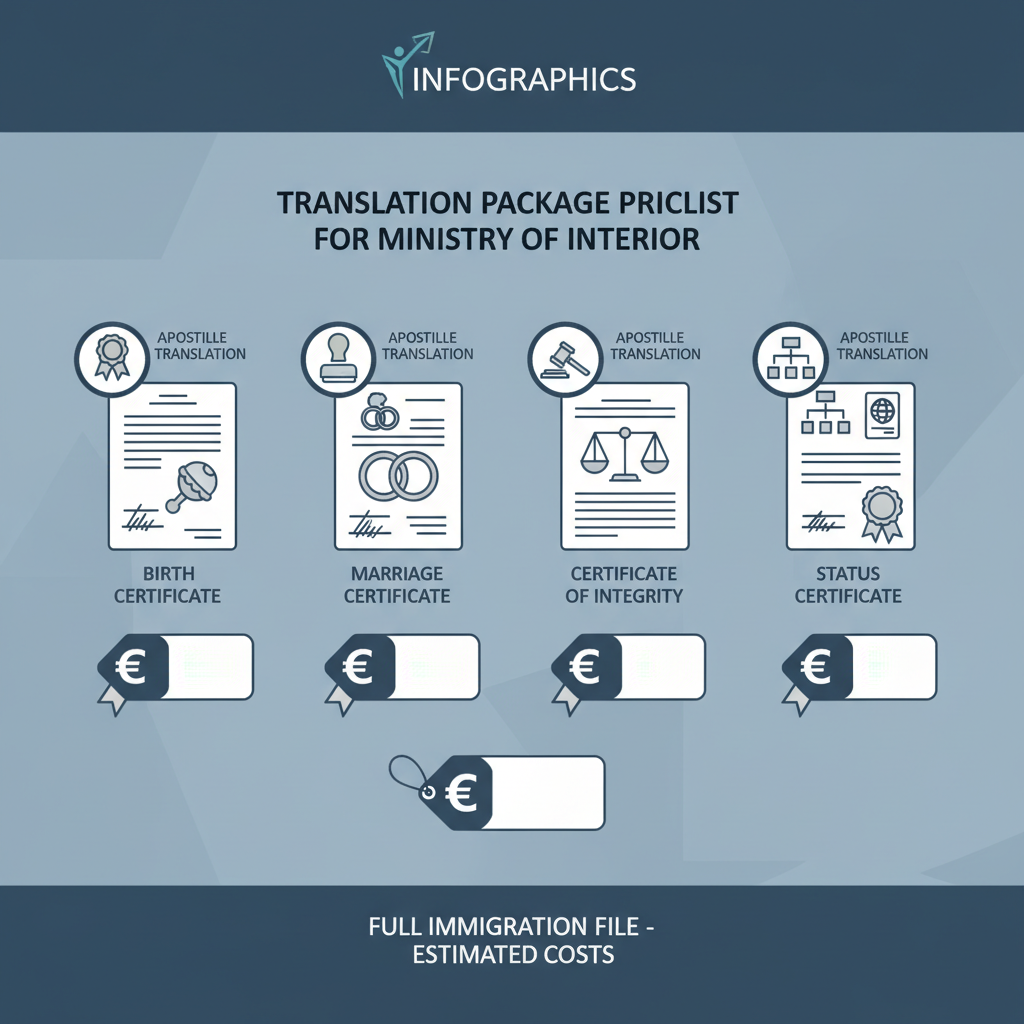 מחירון חבילת תרגום למשרד הפנים: לידה, נישואין, יושר וסטטוס (כולל תרגום האפוסטילים). (מאמר אינפורמטיבי המרכז את העלויות הצפויות לתיק הגירה מלא). - הדרכה ויזואלית איור הסבר מפורט הממחיש את התהליך של מחירון חבילת תרגום למשרד הפנים: לידה, נישואין, יושר וסטטוס (כולל תרגום האפוסטילים). (מאמר אינפורמטיבי המרכז את העלויות הצפויות לתיק הגירה מלא). עם דגשים ויזואליים