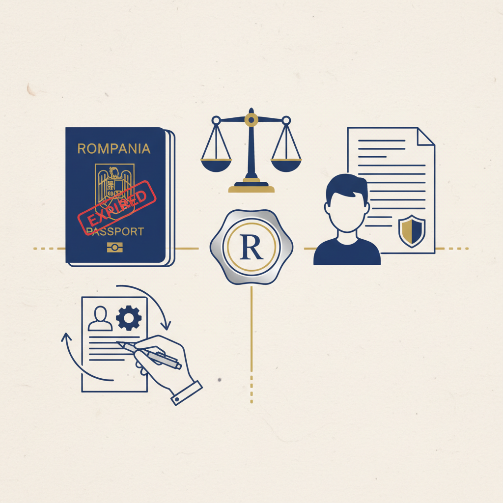 נוטריון רומני לטיפול בחידוש דרכון פג תוקף ועדכון פרטים אישיים. - הדרכה ויזואלית איור הסבר מפורט הממחיש את התהליך של נוטריון רומני לטיפול בחידוש דרכון פג תוקף ועדכון פרטים אישיים. עם דגשים ויזואליים