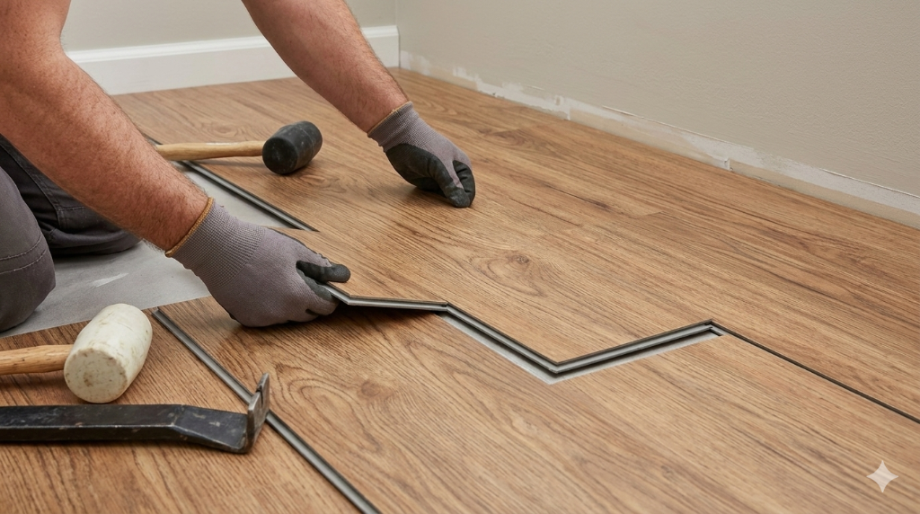 Luxury vinyl plank flooring in a contemporary kitchen