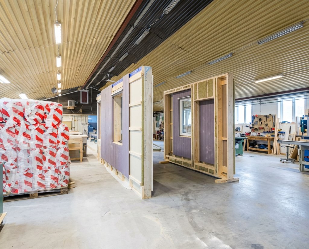 Moduler med vinduer under montering