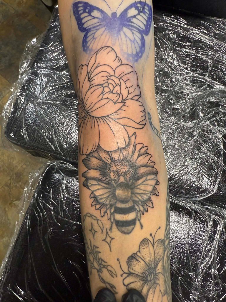 Butterfly and flowers sleeve