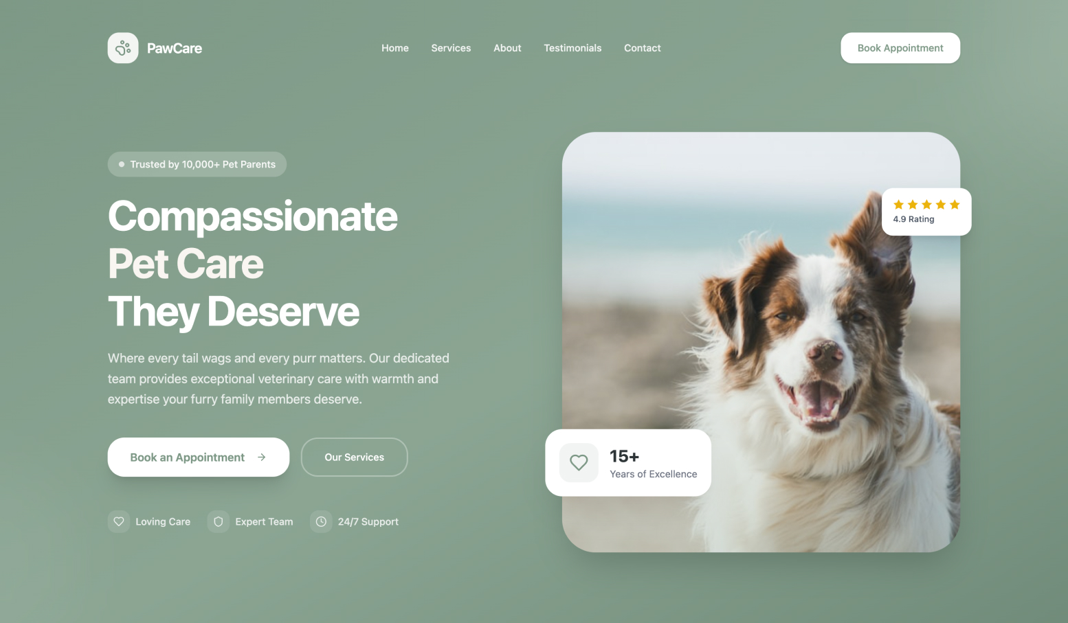 PawCare - Modern Veterinary Clinic Web Interface template preview