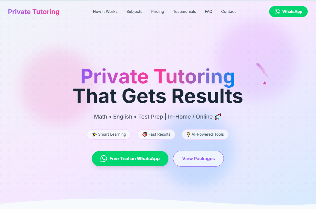 Landing page for Private Tutoring template preview