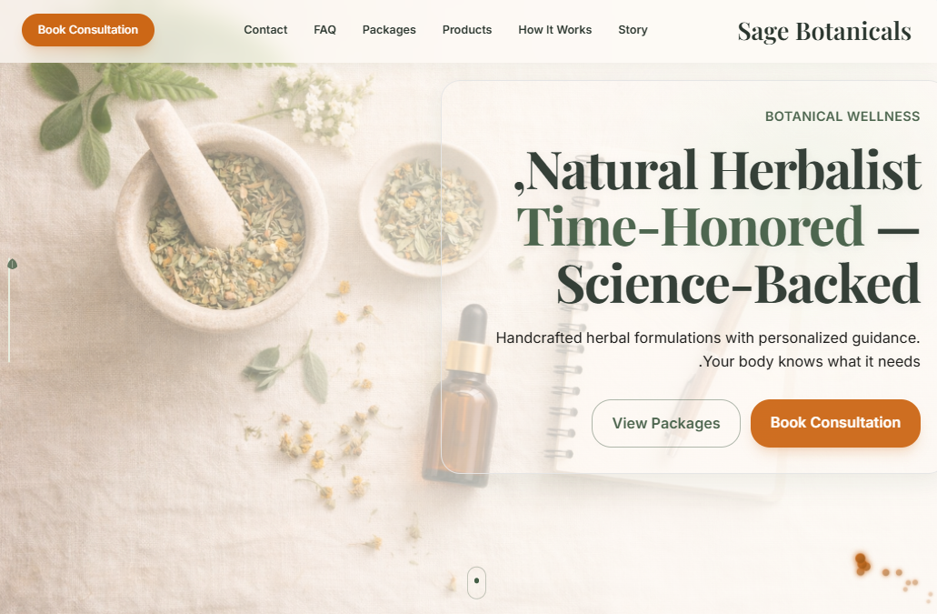 Landing page for Natural Herbalist template preview