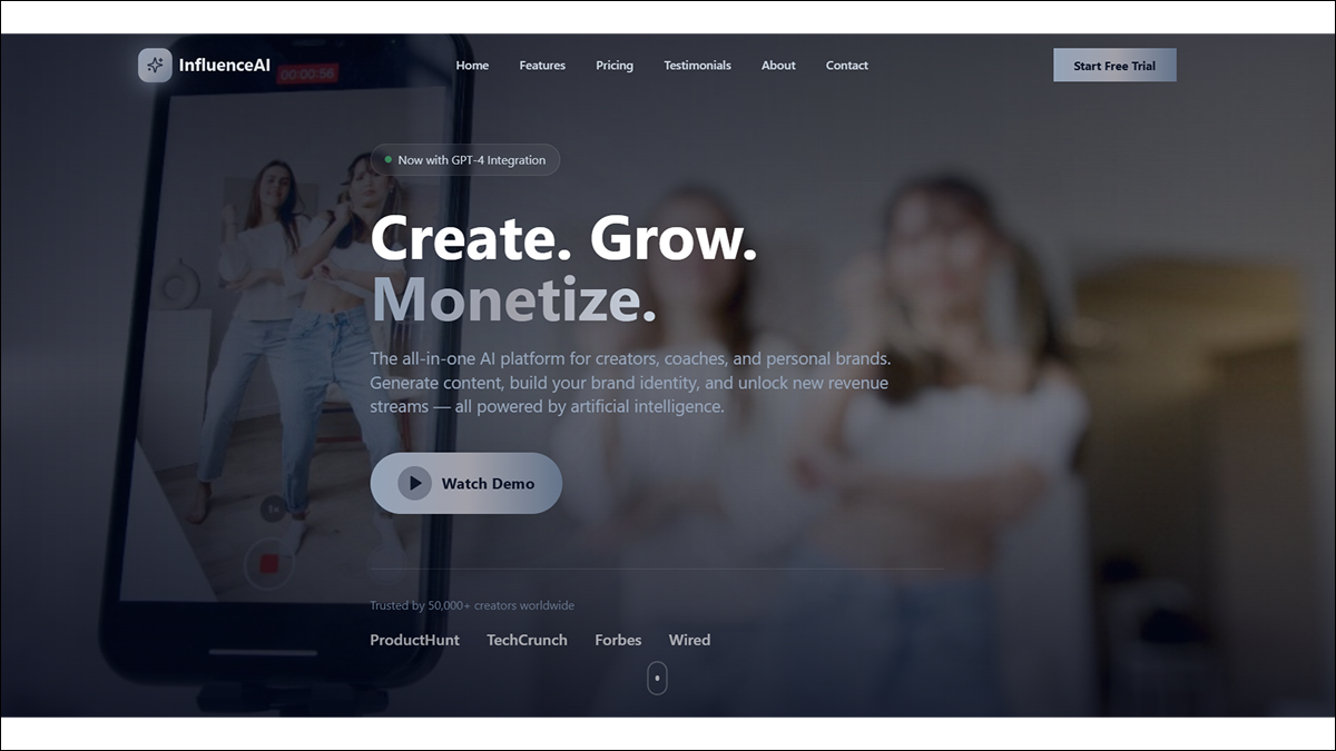 InfluenceAI - Creator Growth & Monetization Platform template preview