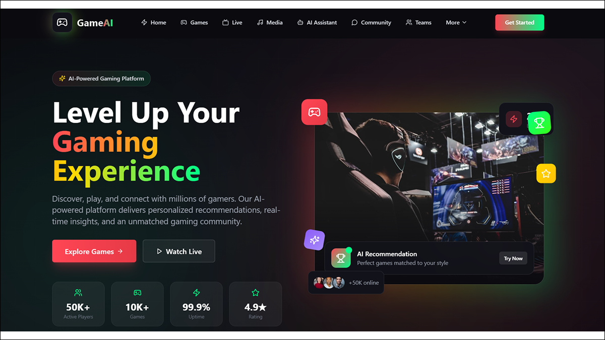 FreeVerse AI — Entertainment & Community Platform template preview