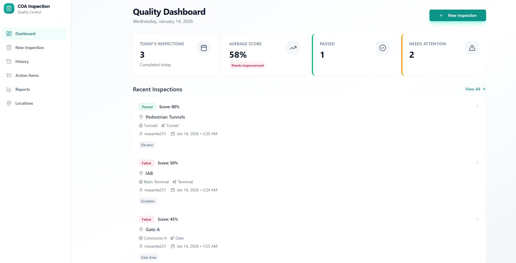 COA Inspection template preview