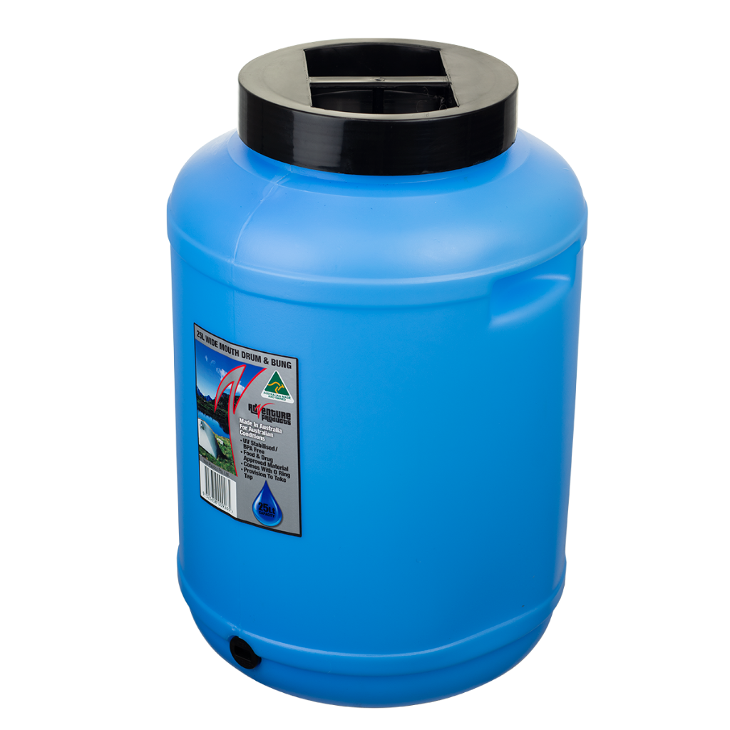 AdVenture Products 25L Blue Tint Wide Mouth Water Storage Drum With Bung