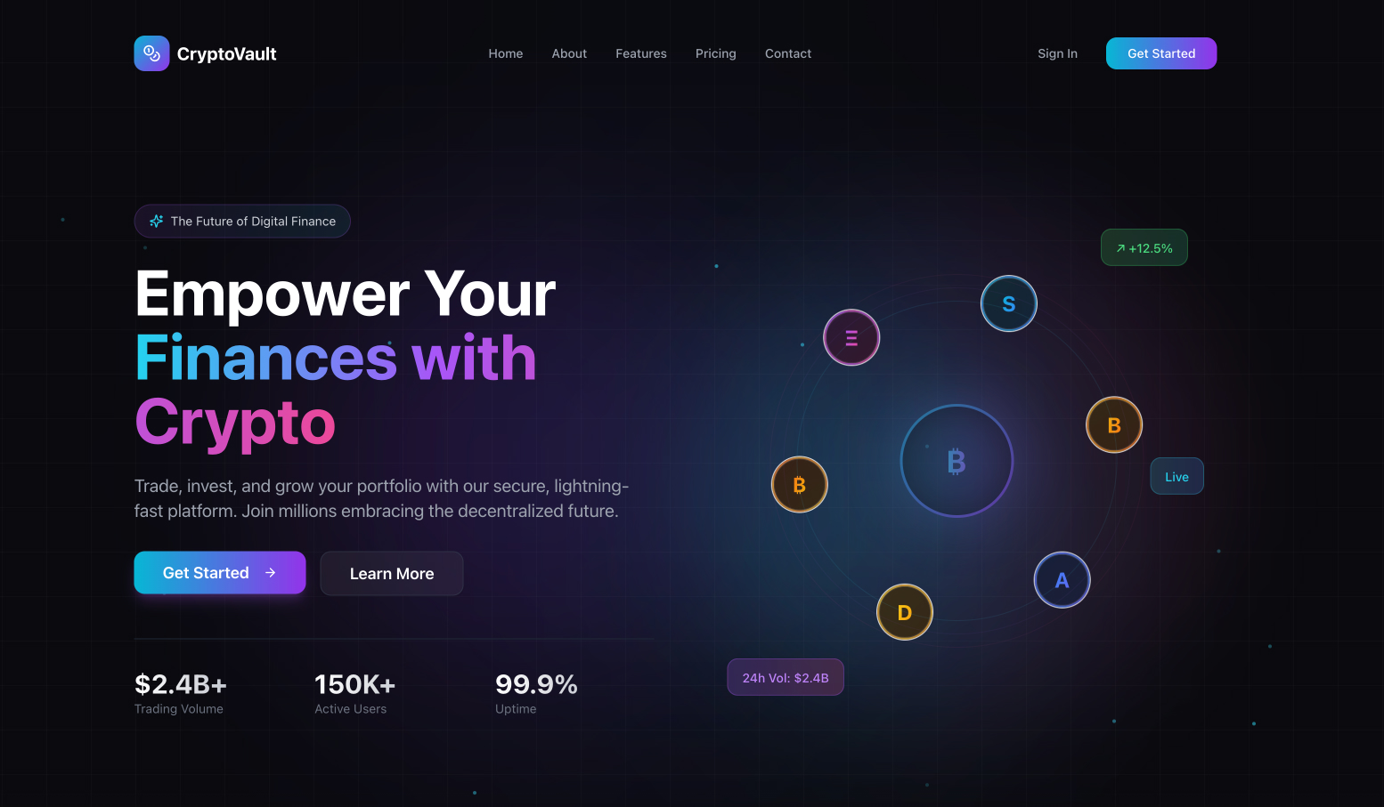 CryptoVault — Crypto Asset Monitoring Interface template preview