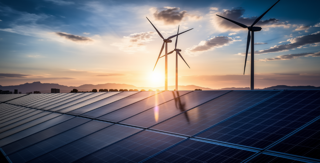 Renewable energy - solar panels and wind turbines