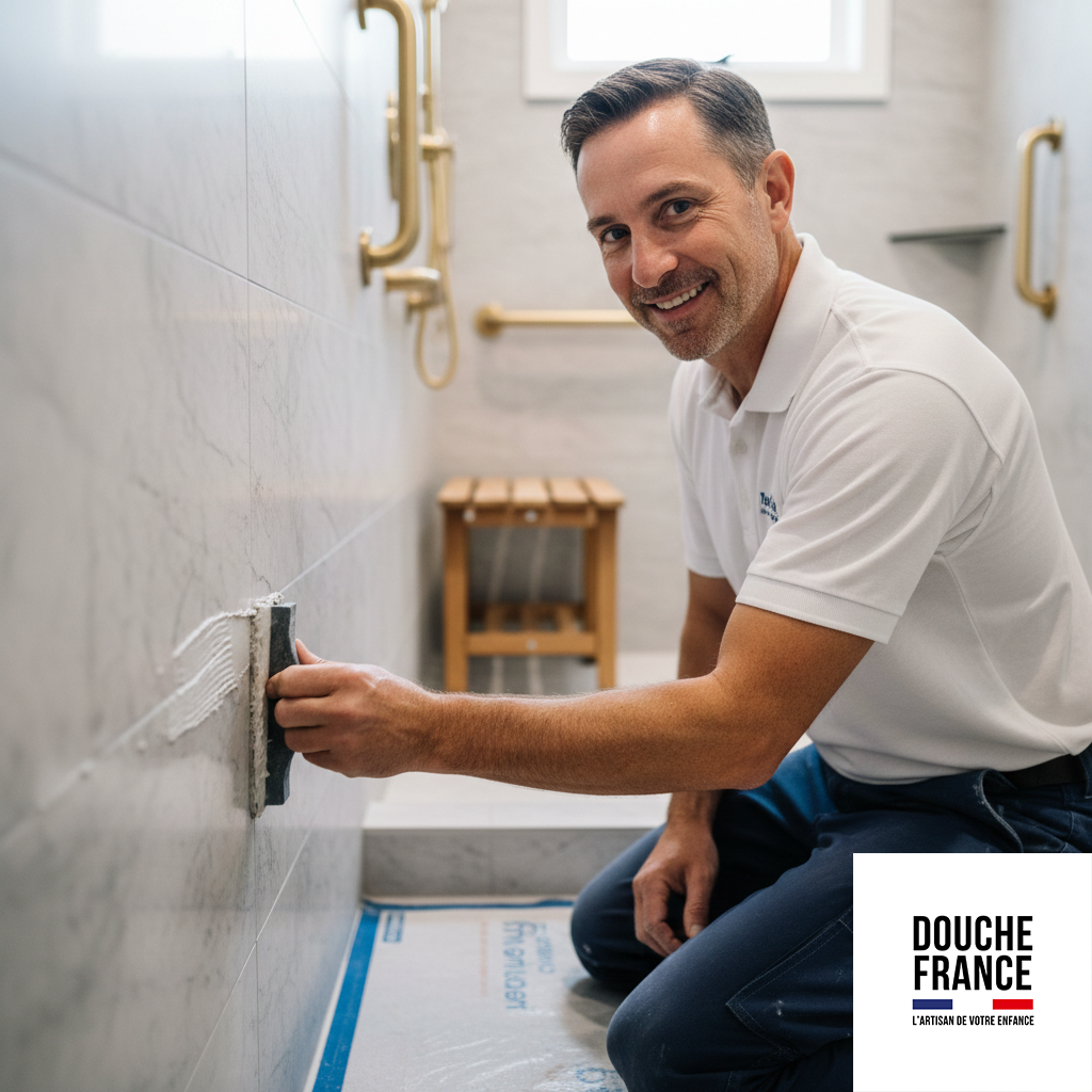 Technicien professionnel Douche France pour l'installation de douches sécurisées seniors