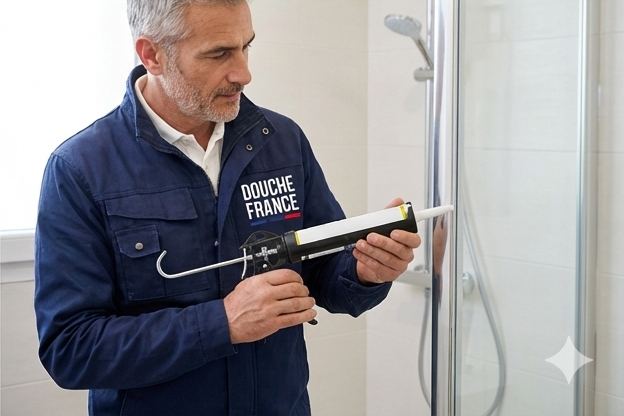 Client satisfait après installation de douche senior