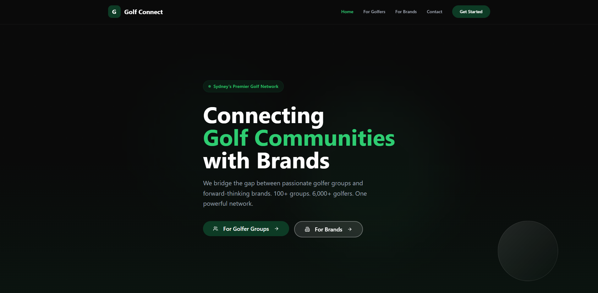 Golf Agency connecting Community & Brands template preview