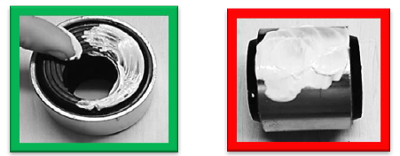 Correct and incorrect greasing examples for shell bushings