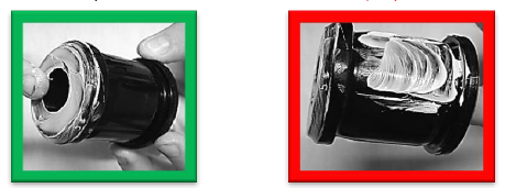 Correct and incorrect greasing examples for cotton reel bushings