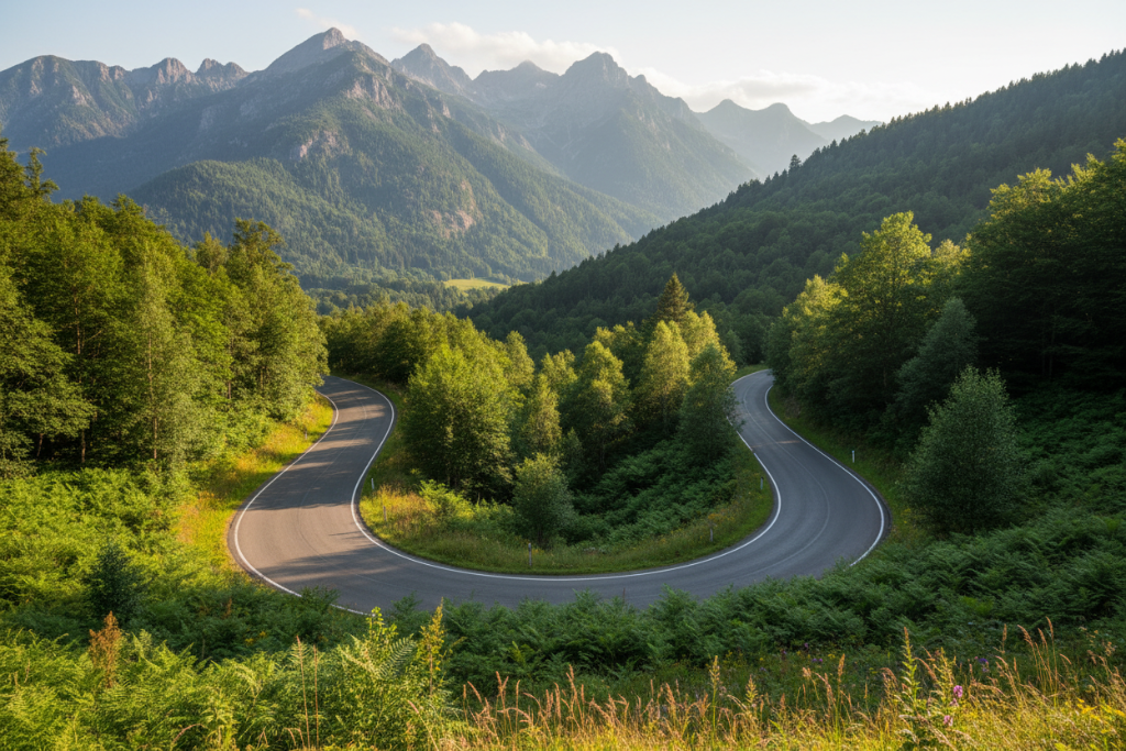 Winding road through nature