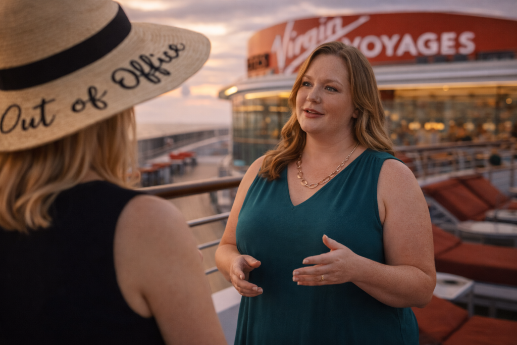 Tara Furiani leading SAIL executive coaching session aboard Virgin Voyages cruise ship
