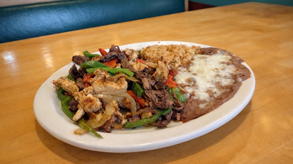 Sizzling steak fajitas with onions and peppers