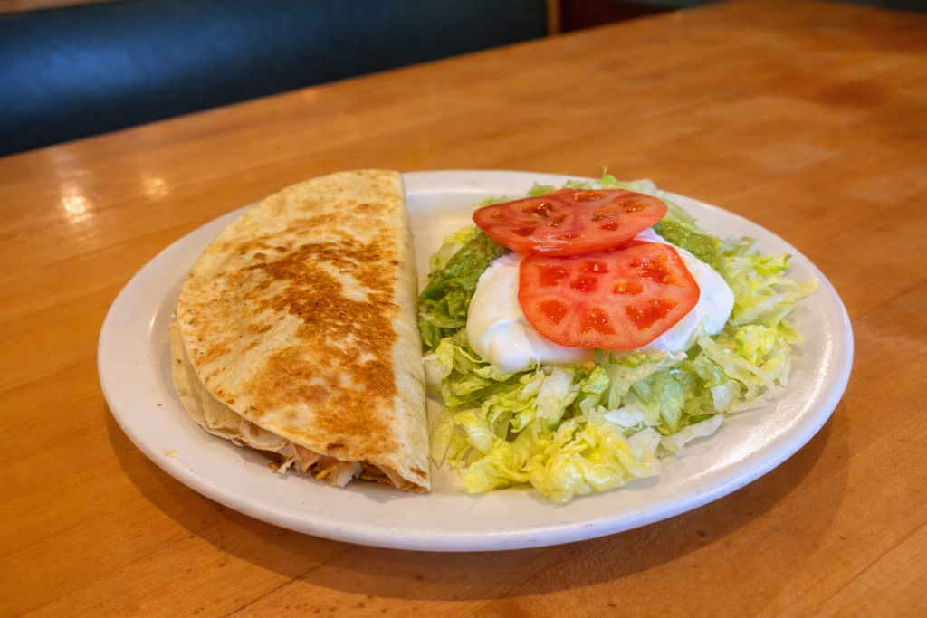 Quesadilla Especial with melted cheese and chicken