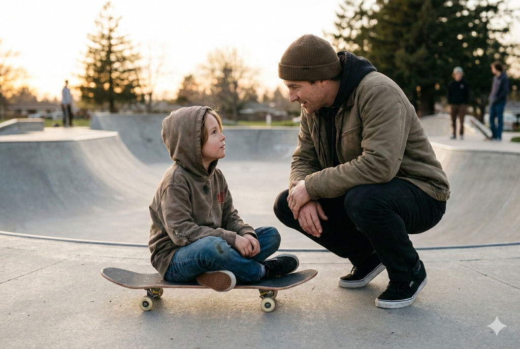 Mentor and youth at skatepark - Community support for youth development