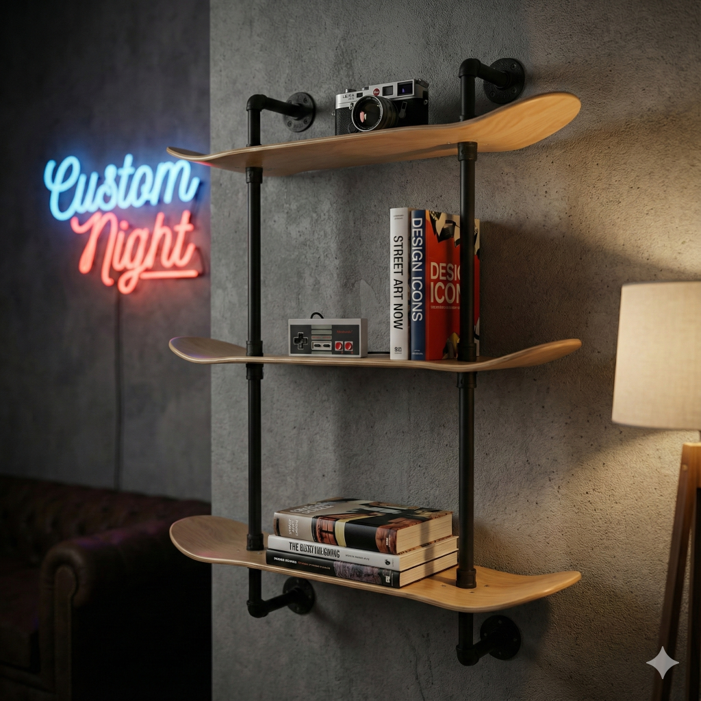 Industrial Pipe Skateboard Shelves - Skateboard-inspired home decor