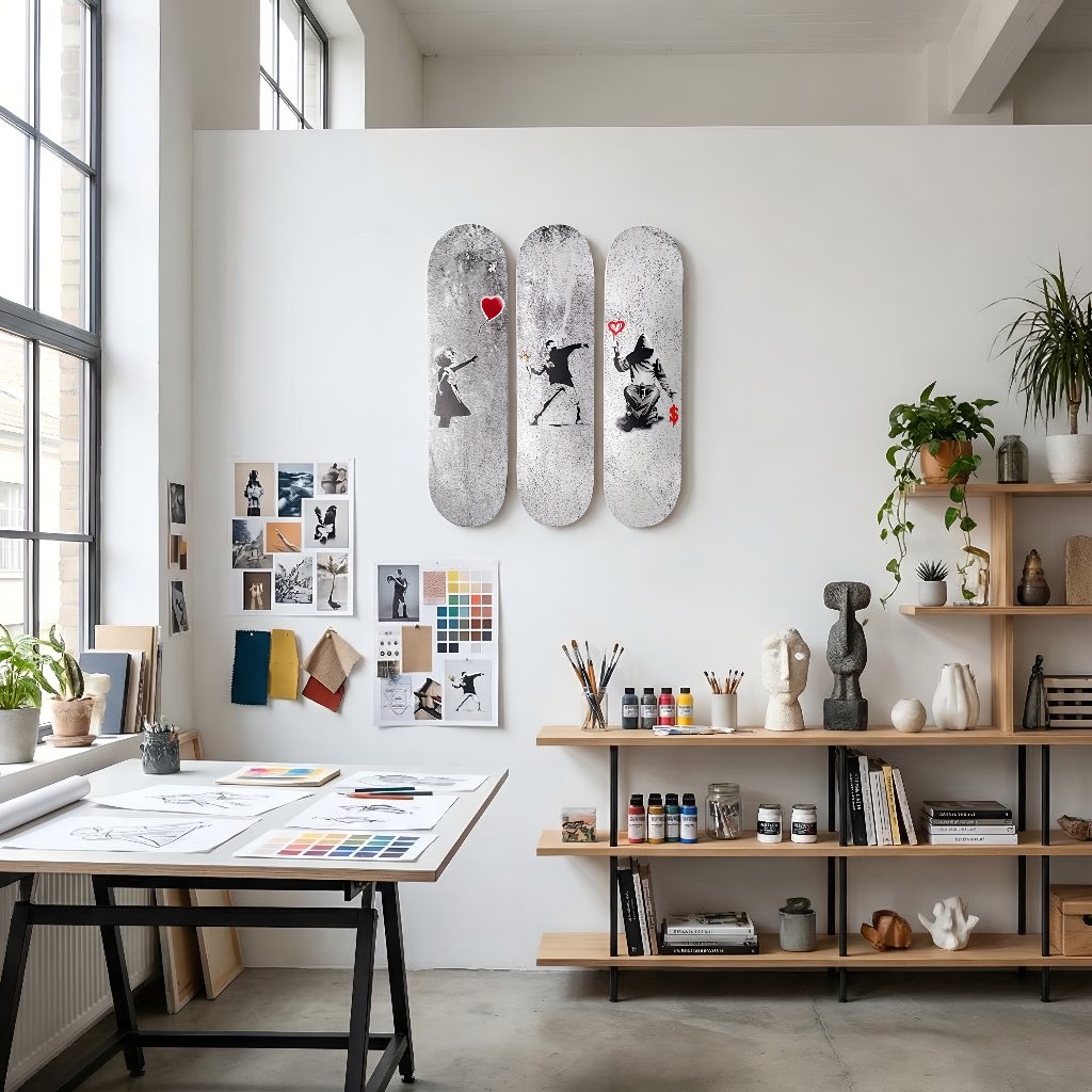 Banksy Skateboard Canvas Wall Art 3-Piece Set - Skateboard-inspired home decor