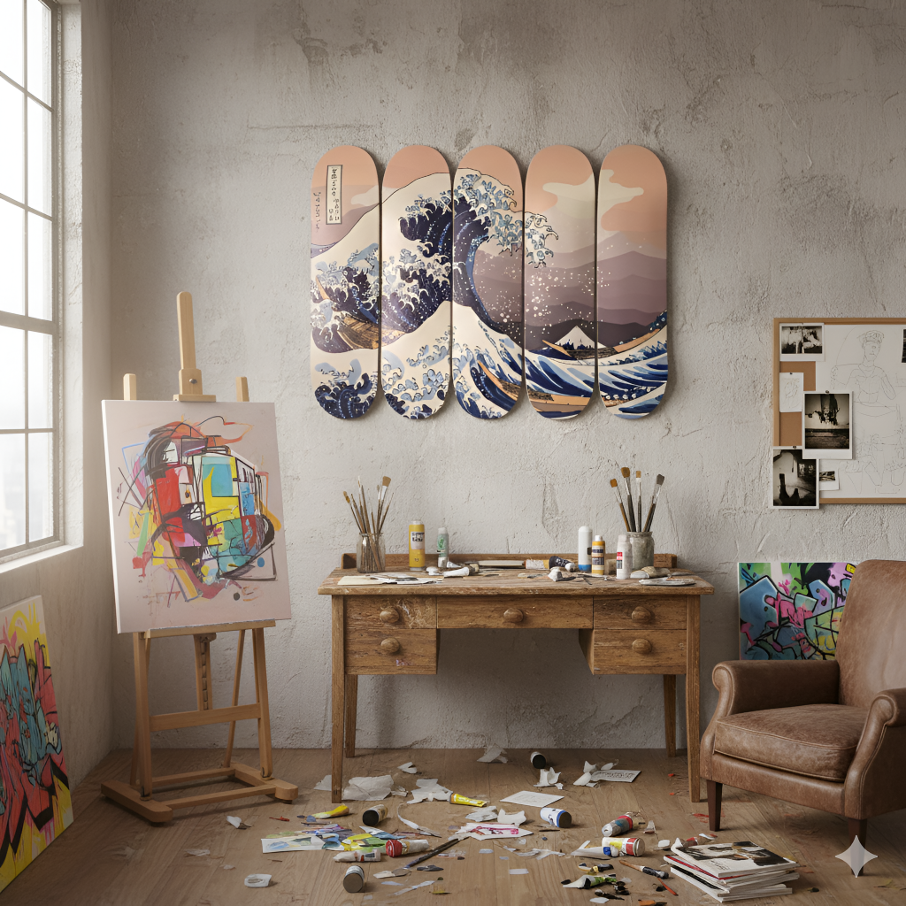 Great Wave Off Kanagawa Skateboard Canvas Wall Art 5-Piece Set - Skateboard-inspired home decor