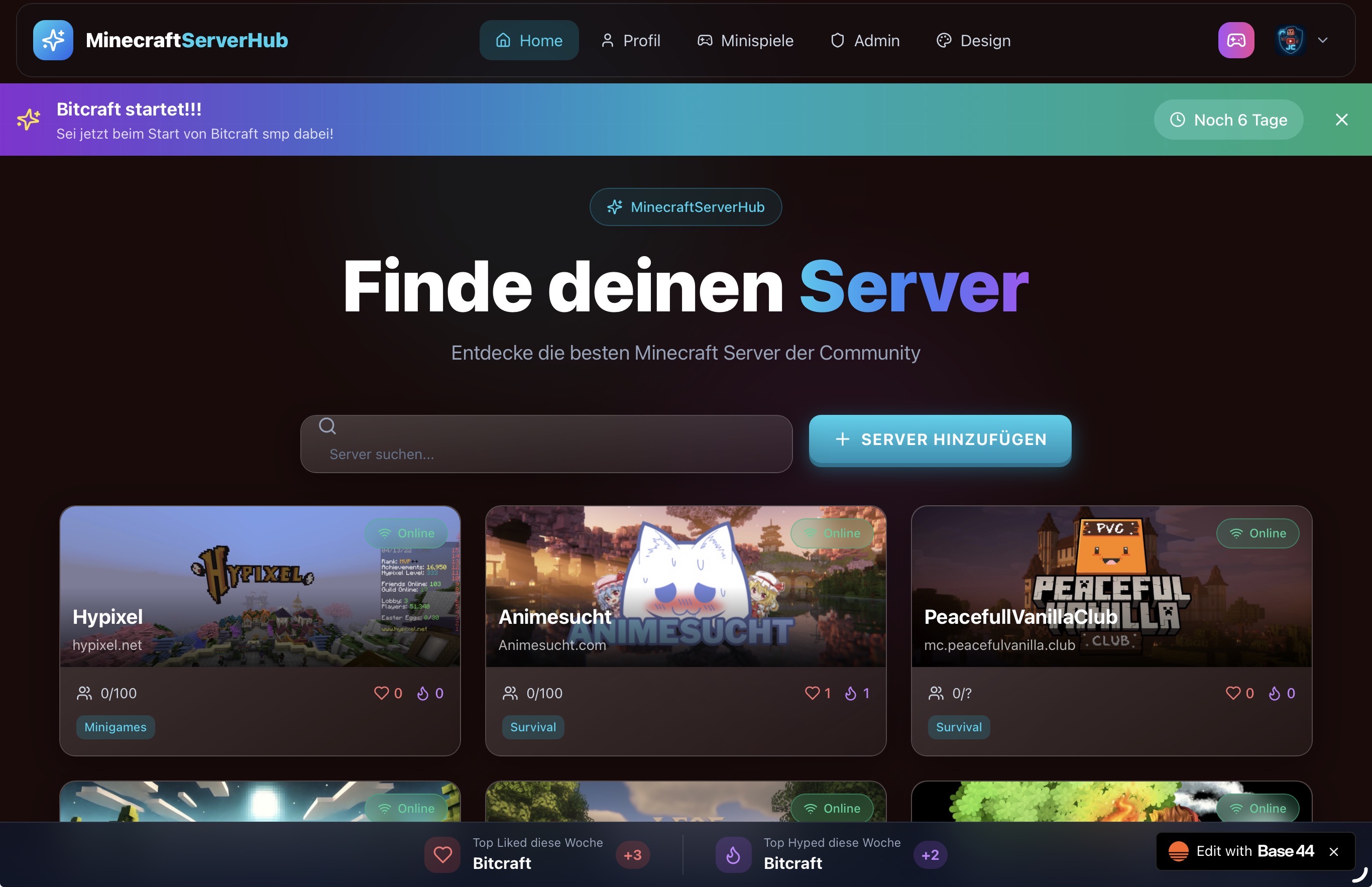 MinecraftServerHub template preview