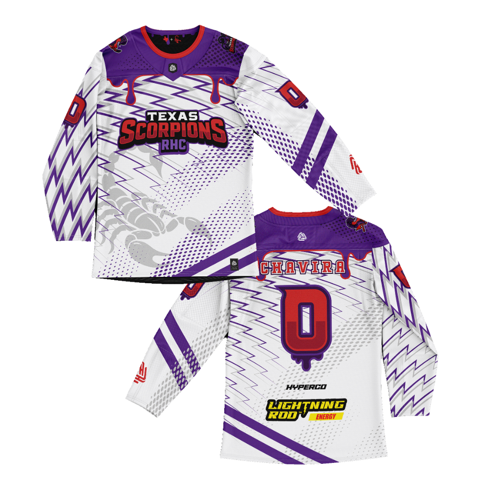 Itan Chavira Texas Scorpions Away Hypercharge White Roller Hockey Jersey