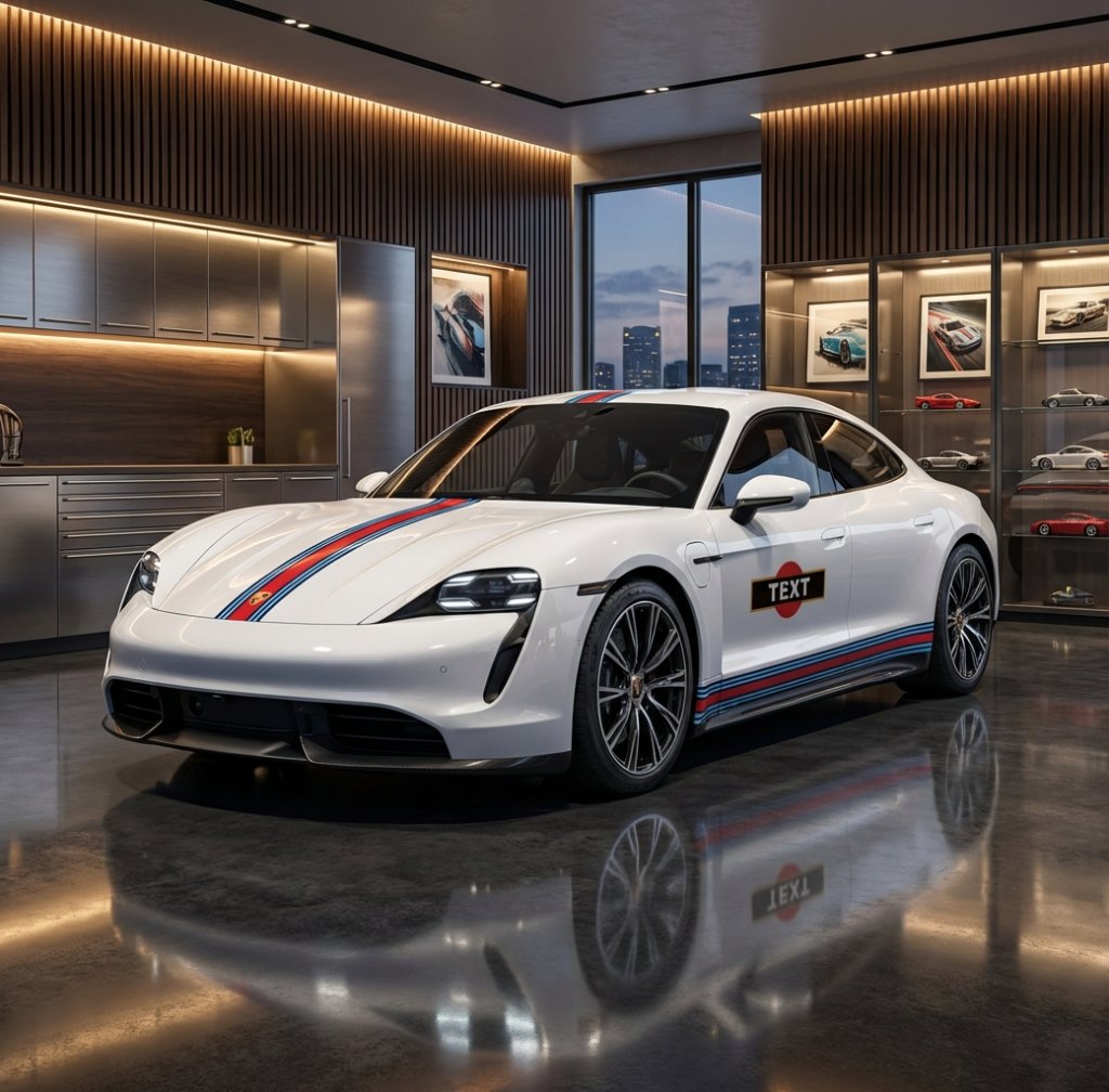 Porsche Taycan Martini Racing Stripes with Custom Text - Red/White/Blue Gloss