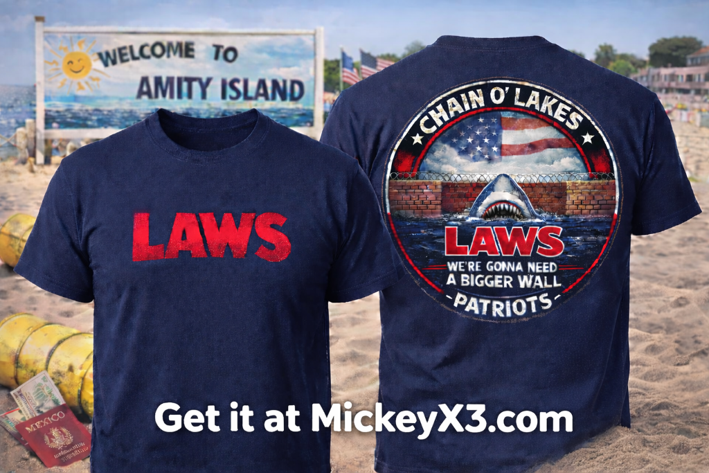 LAWS Jaws Immigration Parody T-Shirt Were Gonna Need a Bigger Wall Chain O Lakes Patriots