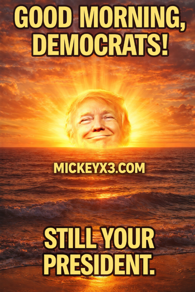 Good Morning Democrats - Trump sunrise - Still Your President - MickeyX3.com political meme