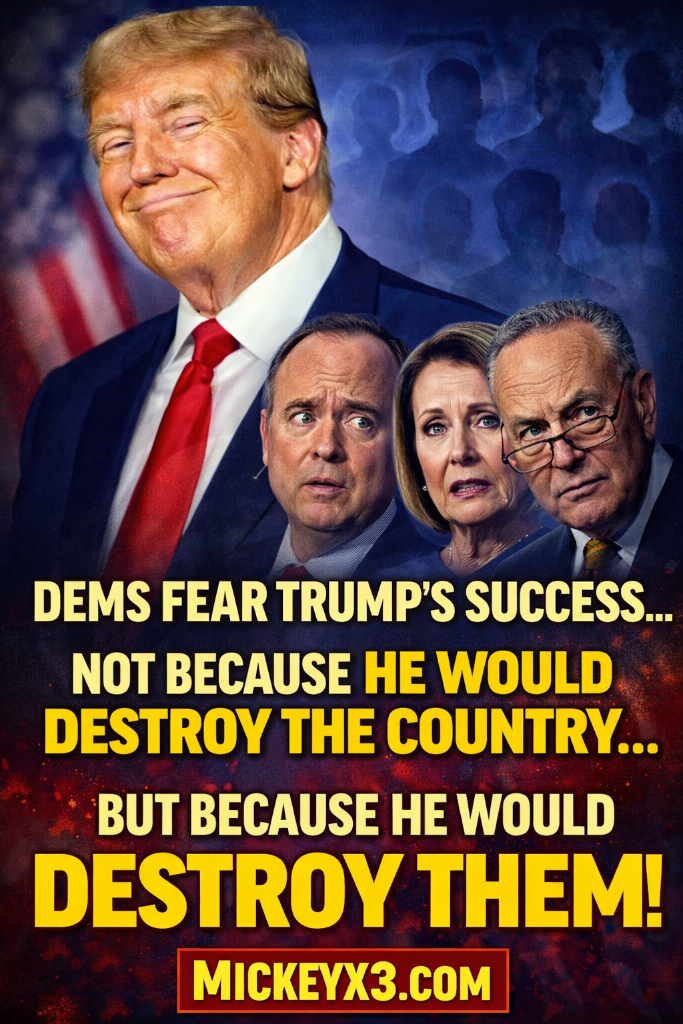Dems fear Trump's success not because he would destroy the country but because he would destroy them - Trump meme featuring Schiff Pelosi Schumer - MickeyX3.com