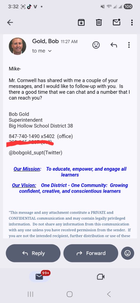 Follow-up email from Superintendent Bob Gold