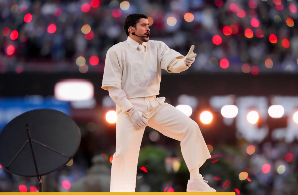 Bad Bunny performing at Super Bowl halftime show