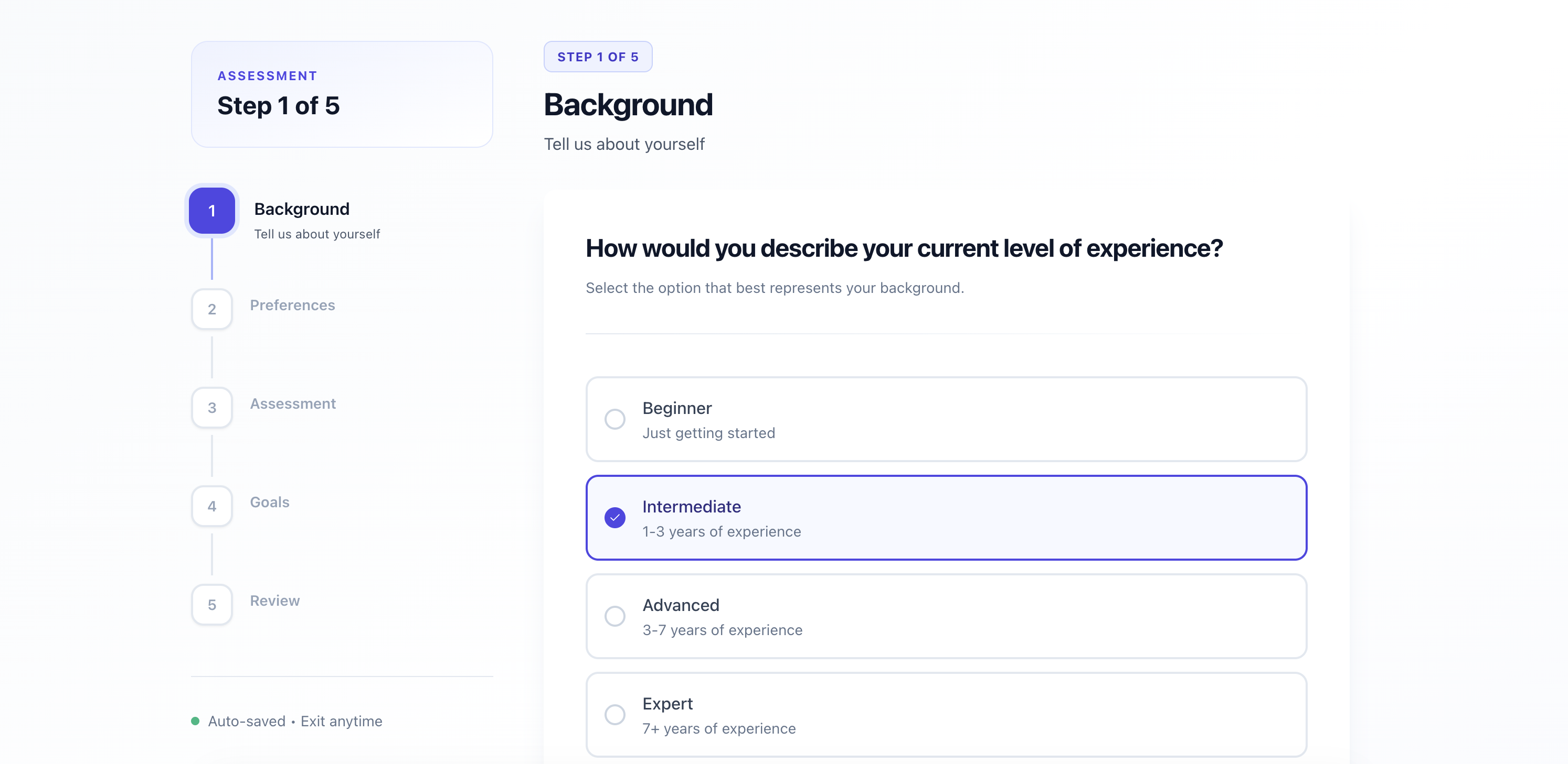 Onboarding & Assessment Flow UI template preview