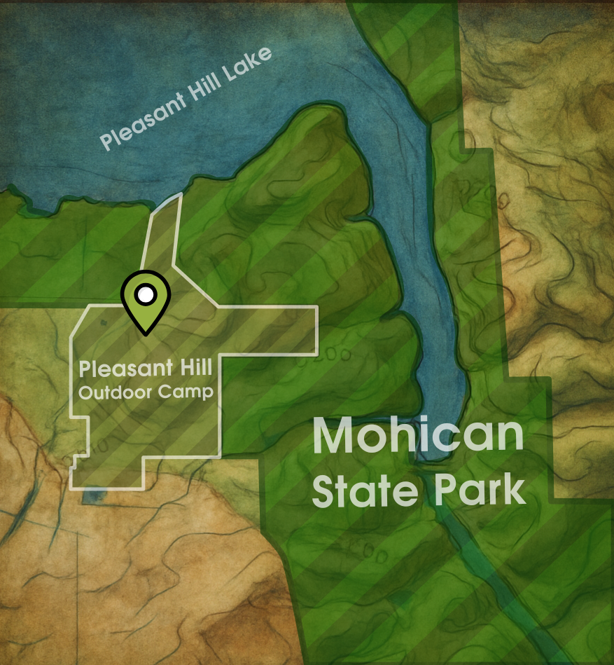Map of Pleasant Hill Outdoor Camp location relative to Mohican State Park