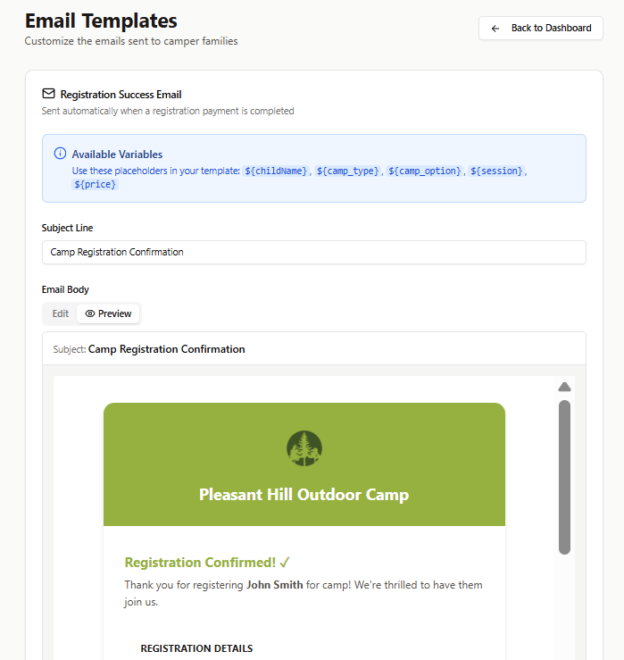 Summer Camp Registration template preview