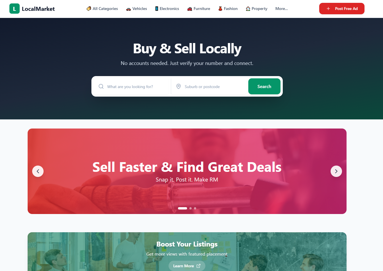 Gumtree Marketplace without friction template preview