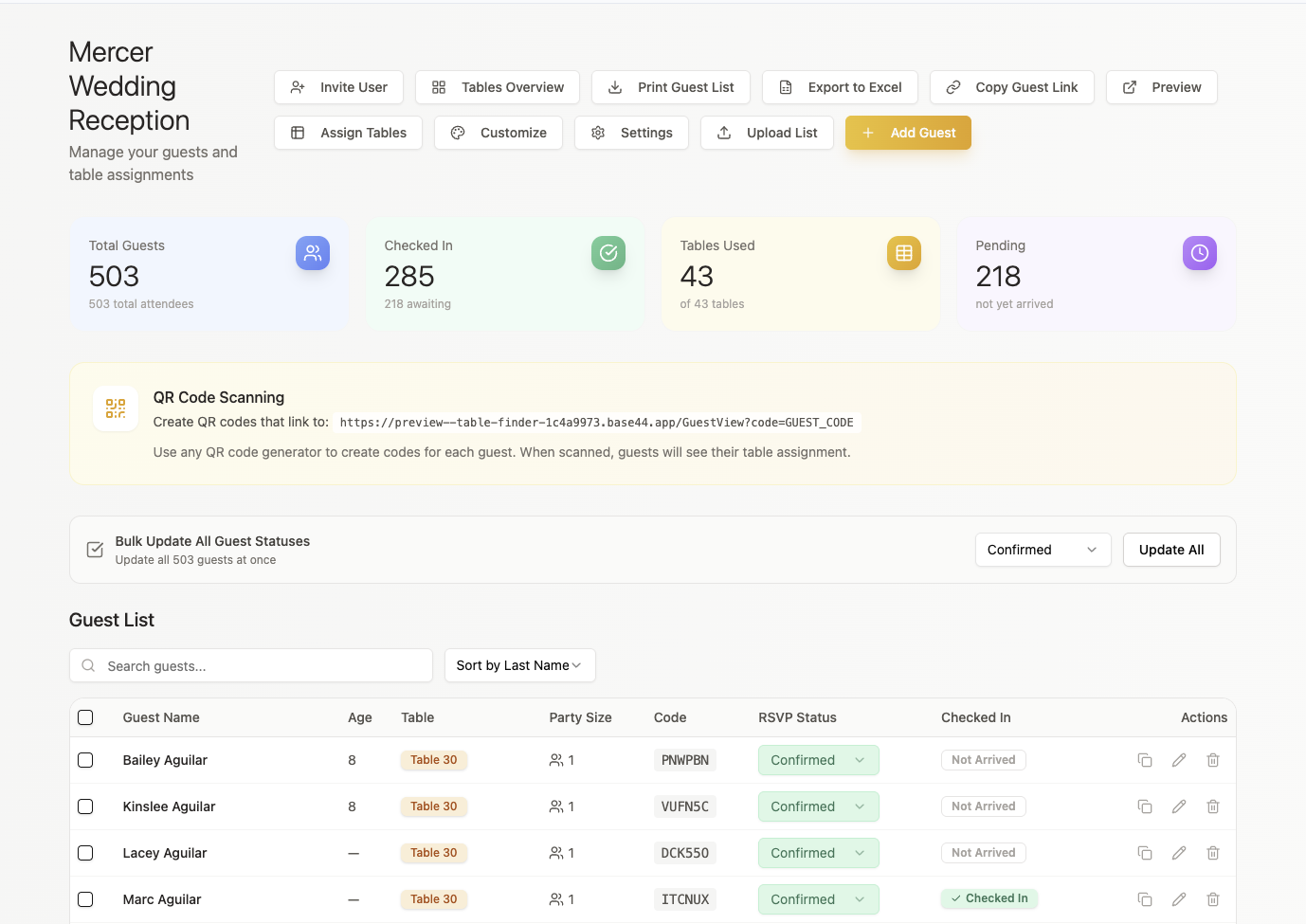 Table Finder template preview