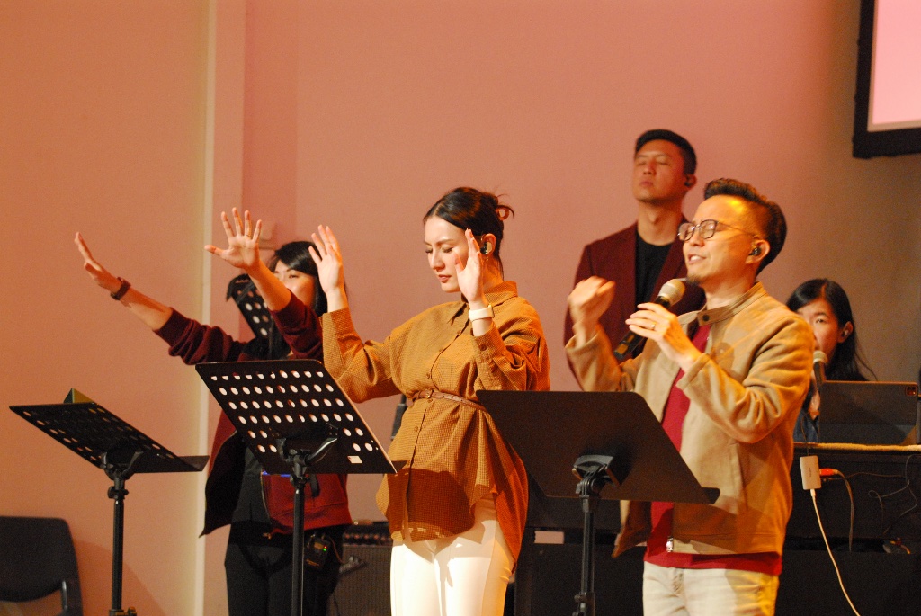 Worship team leading praise