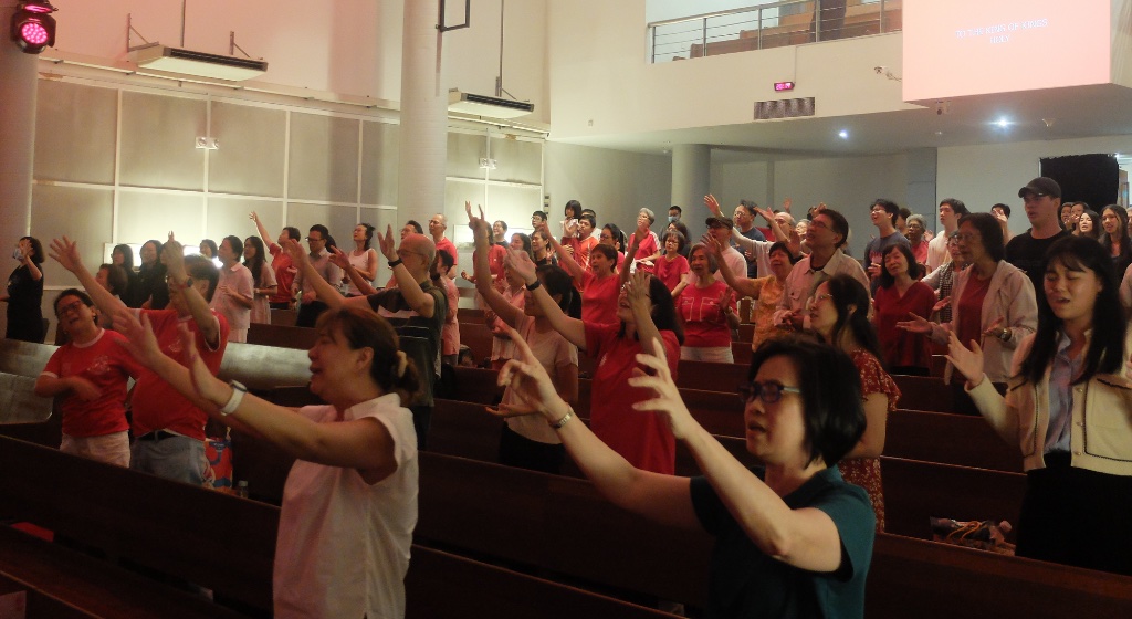 Church congregation in worship