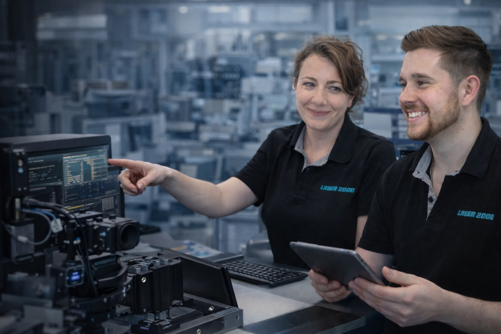 Laser 2000 UK technical engineering team working on industrial photonics and machine vision solutions