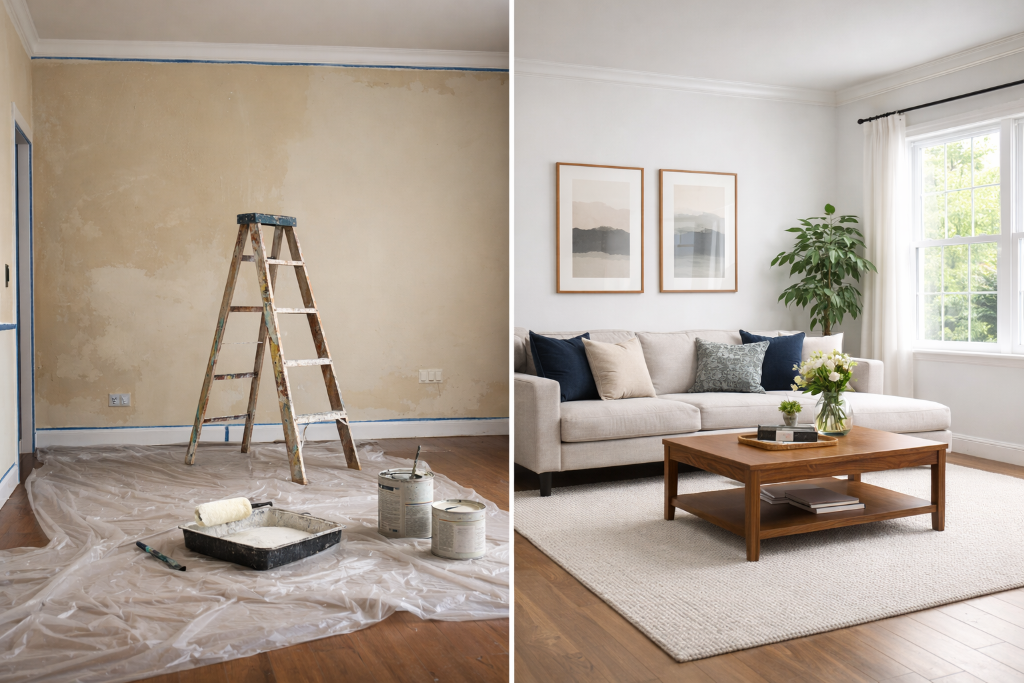 Interior painting before and after